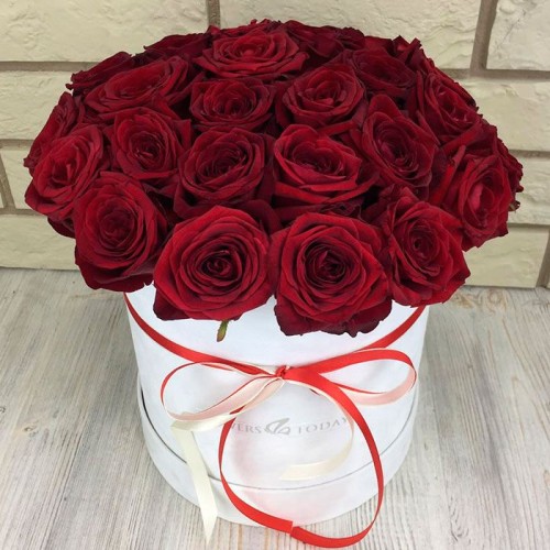 Купить на заказ 31 красная роза в коробке с доставкой в Шаре